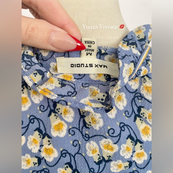 MAX STUDIO FLORAL PRINTED 'RUFFLE BUBBLE SLEEVE TIERED MAXI DRESS' IN PERIWINKLE - Picture 7 of 7